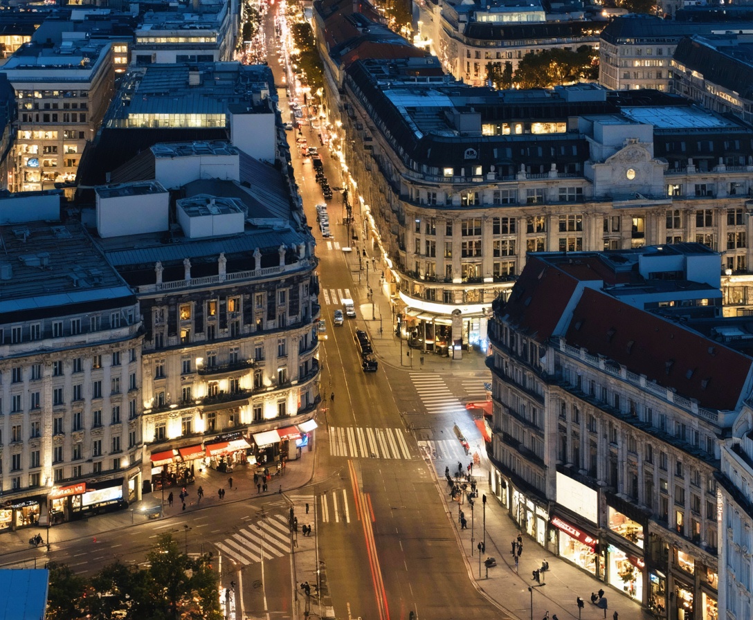 Luftbild des Kurfürstendamms in Berlin als Kontext für den Firmenstandort