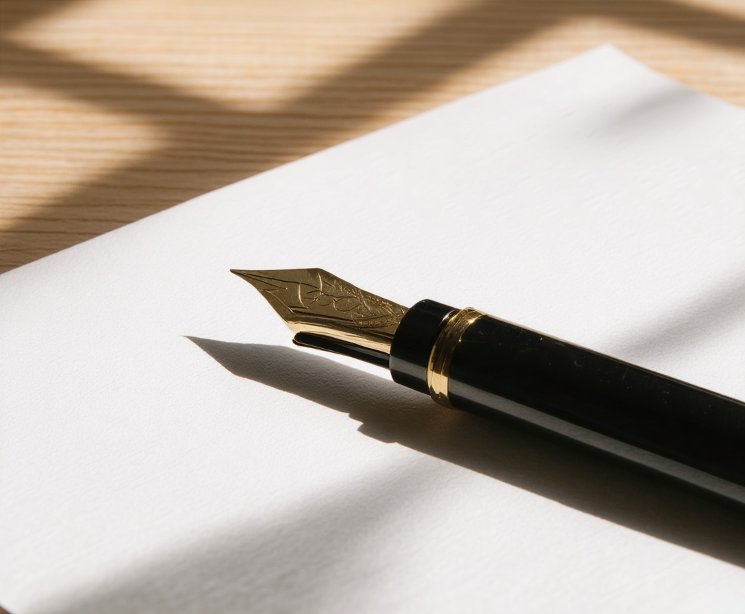 Nahaufnahme eines Füllfederhalters auf einem sauberen Dokument