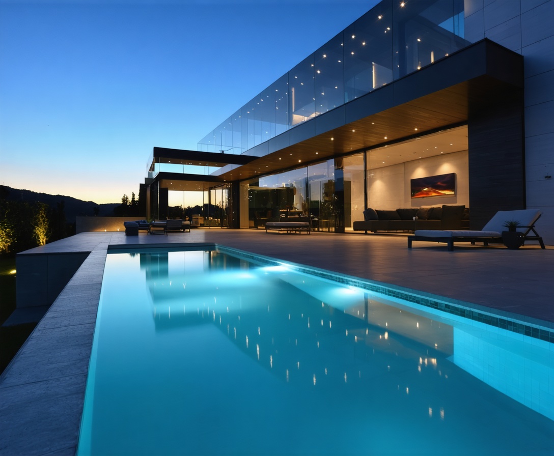 Exklusive Glasvilla im Grunewald bei Nacht mit intelligenter Architekturbeleuchtung