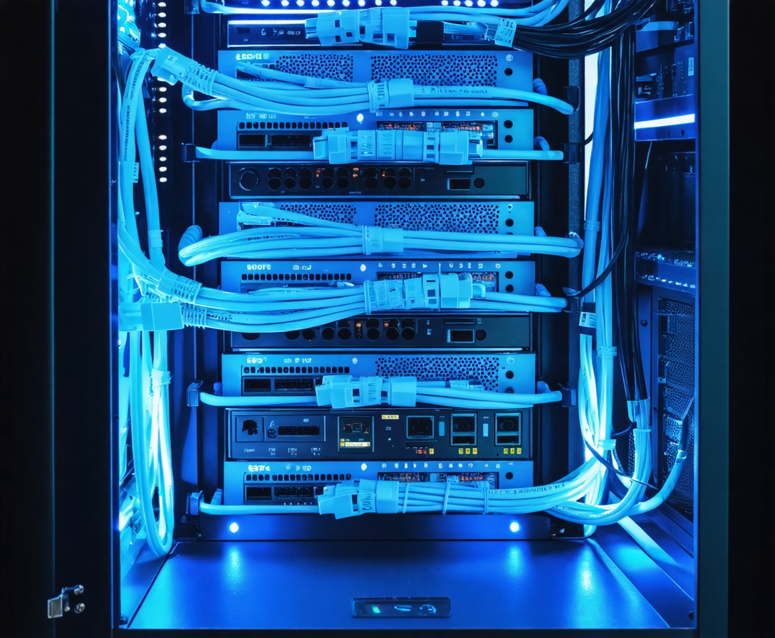 Organisierter Smart-Home-Serverschrank mit LED-Statusanzeigen